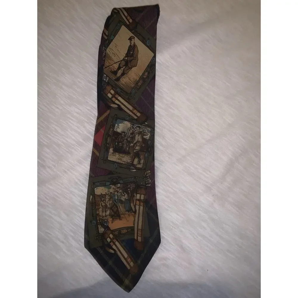 VINTAGE Polo Ralph Lauren Golf Scene 100% Silk Handmade Neck tie RARE - Picture 3 of 6
